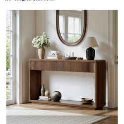 NEW Evermagin 59'' Walnut Entryway Table with Drawers, Fluted Console Table, Mid Century Modern Sofa Table with Storage for Living Room, Entrance, Hal