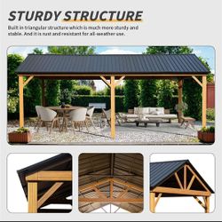12x20ft Hardtop Gazebo, Galvanized
Steel Gable Roof Gazebo Pergola
with Wood Grain
Aluminum Frame,
Outdoor Permanent Gazebo Pavilion
for Patio. Garden
