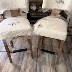 Guyou 26" Bar Stool Set of 2, Modern Linen Upholstered Counter Height Barstools with Hardwood Frame, Wooden 