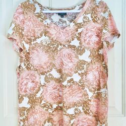 Talbots Short Sleeve Rose design Top PM