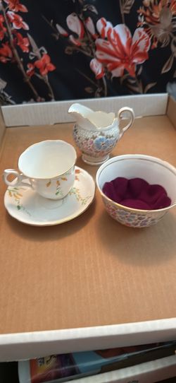 Bone china antique tea set plus radfords crown china tea cup