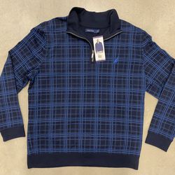 Nautica 1/4 Zip Pullover Mens XXL Thin Fleece Lined Sweatshirt Top Blue Plaid