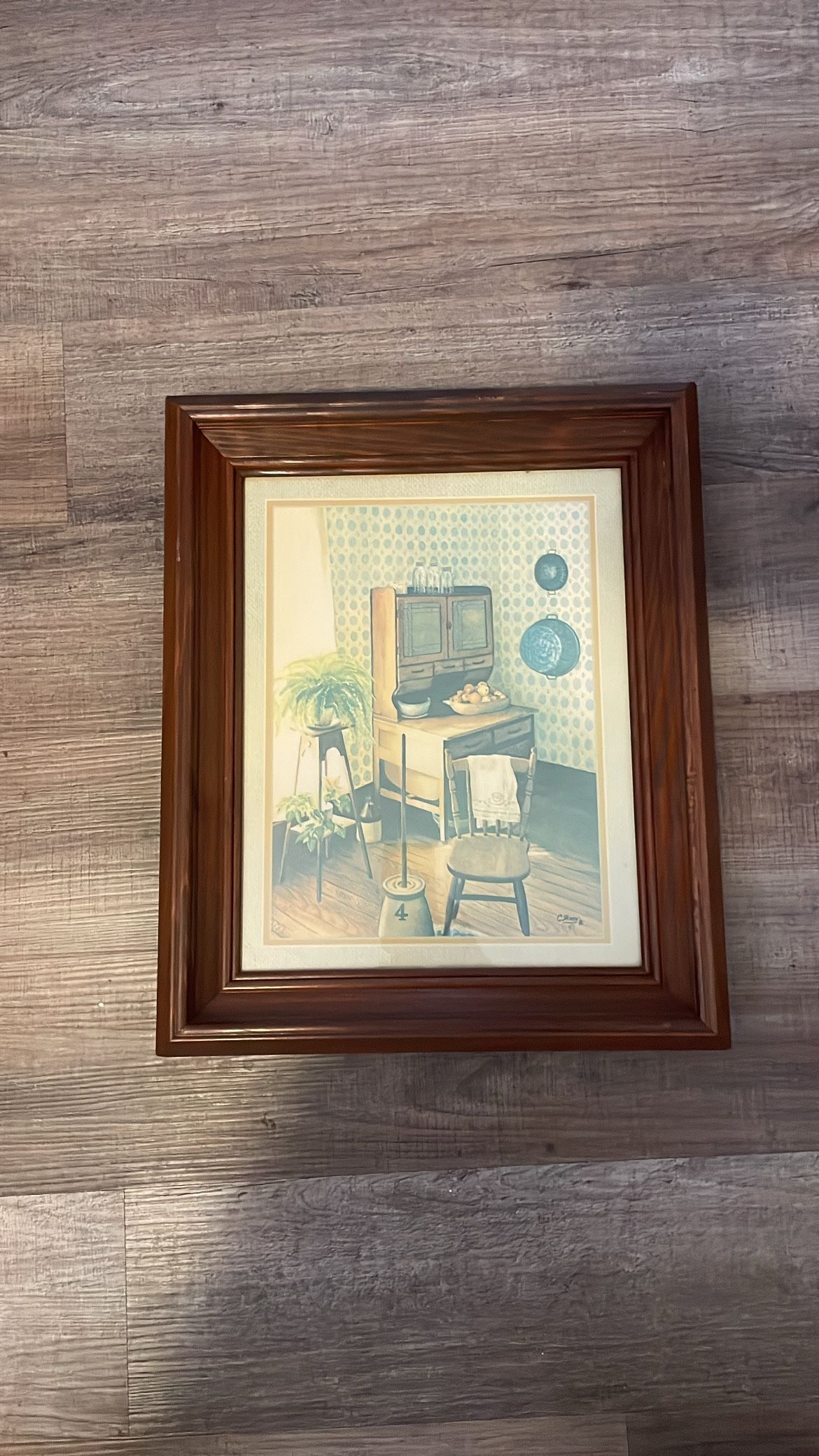 Vintage 1981 Homco C Wray Framed Old Hoosier Cabinet Picture Print Farmhouse