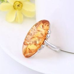 Vintage Style Oval Amber Stone Retro Ring
