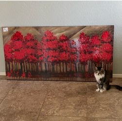 30 x 60 Red Forest Glazed Canvas Wall Art