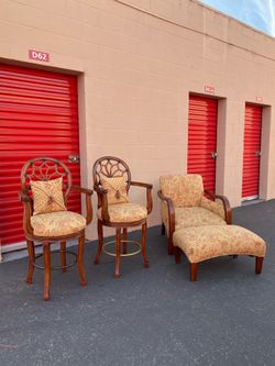 Yellow Floral Stools, Chair, and Ottoman Set