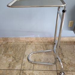 Medical Overhang Utility Table Stainless Steel w Removable Tray 19"x12"