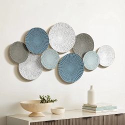 LuxenHome Multi-Color Distressed Plates 43.3-Inch Wide Abstract Metal Wall Decor，A2380