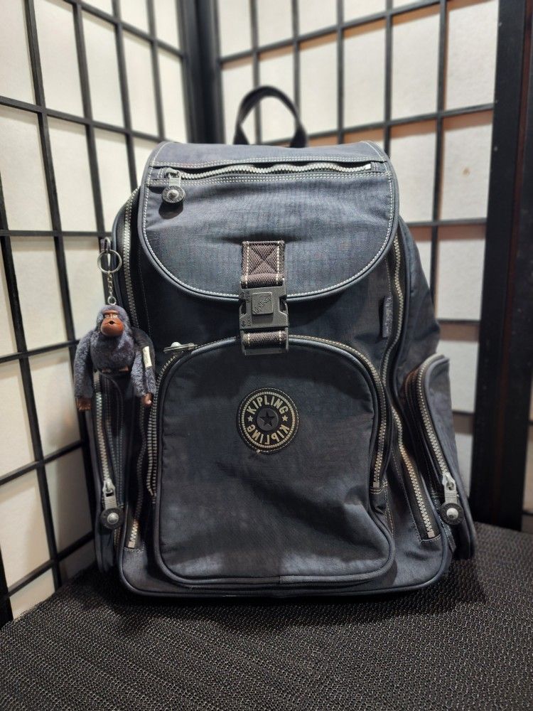 Kipling Rolling Backpack Sanaa Wheeled Carry On Luggage Laptop Bag blue 