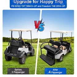 Golf Cart Rear Seat Kit, Back Flip Seat for EZGO TXT 1994.5-UP & Freedom T48 2014+, 1.25-Inch Square Steel Frame, Integrated Seat Belt Mounts, UV-Resi