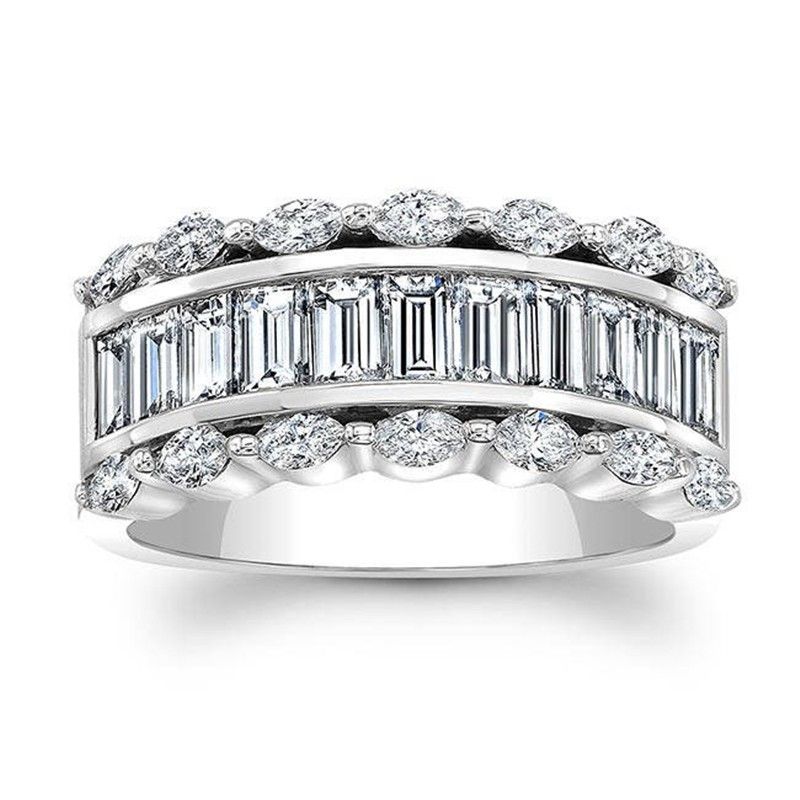 "Three Layer Gems Eternity Zircon Silver Fashion Ring for Women, EVGG1420