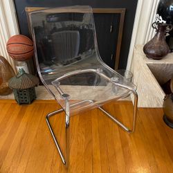 IKEA TOBIAS Clear Acrylic & Chrome Chair – Modern Dining / Accent Chair