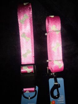 New Large Pink And White Dog Collar And Matching 6 Foot Leash