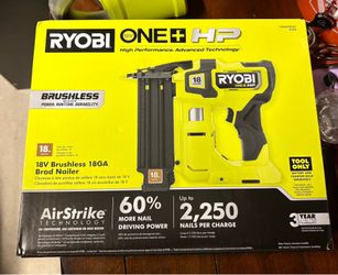 RYOBI, 18v, Brushless 18GA, Brad Nailer(TOOL ONLY)