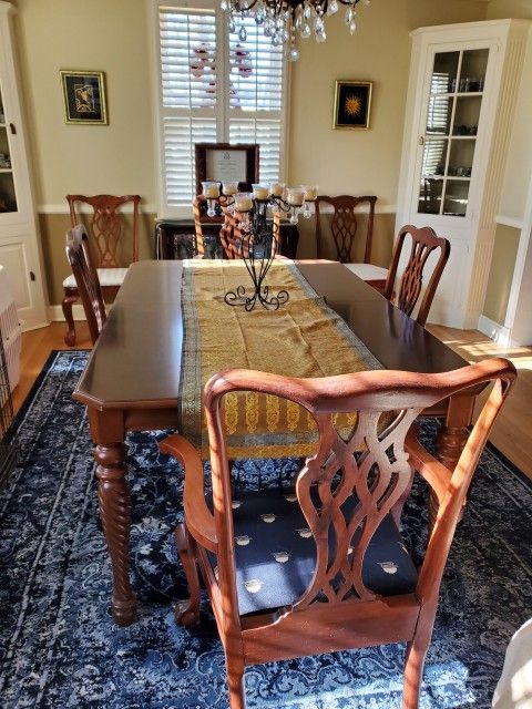 Fine Wood Dining Table Set With Six Chairs
