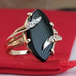❤️14k Size 5 Precious Solid Yellow Gold Onyx and Genuine Diamond Ring!/ Anillo de Oro con 1 Onyx y Diamantes! 👌🎁Post Tags: Anillo de Oro