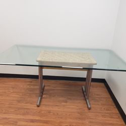 Mid Century Glass Top Dining Table W/ Chrome Base