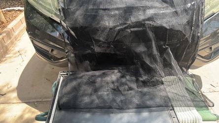 Privacy net and fruit trees protect