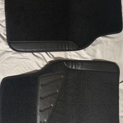 New Set of 2 Black Car Floor Mats with Leather Detail