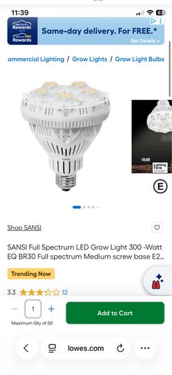 sansi LED grow light w power cable