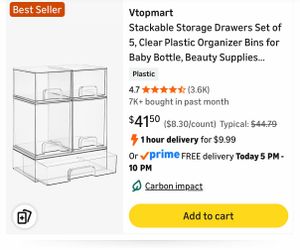 New Vtopmart Stackable Storage Drawers Set of 5, Clear Plastic Organizer Bins for Baby Bottle, Beauty Supplies Storage, Ideal for Kichen Countertop, V