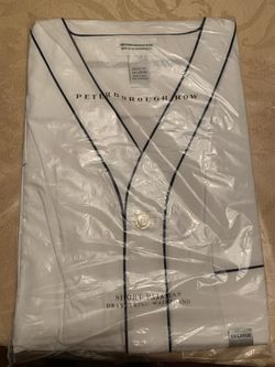 Peterborough Row Mens’ Short Pajamas - White with Blue Trimming- Ex-Large