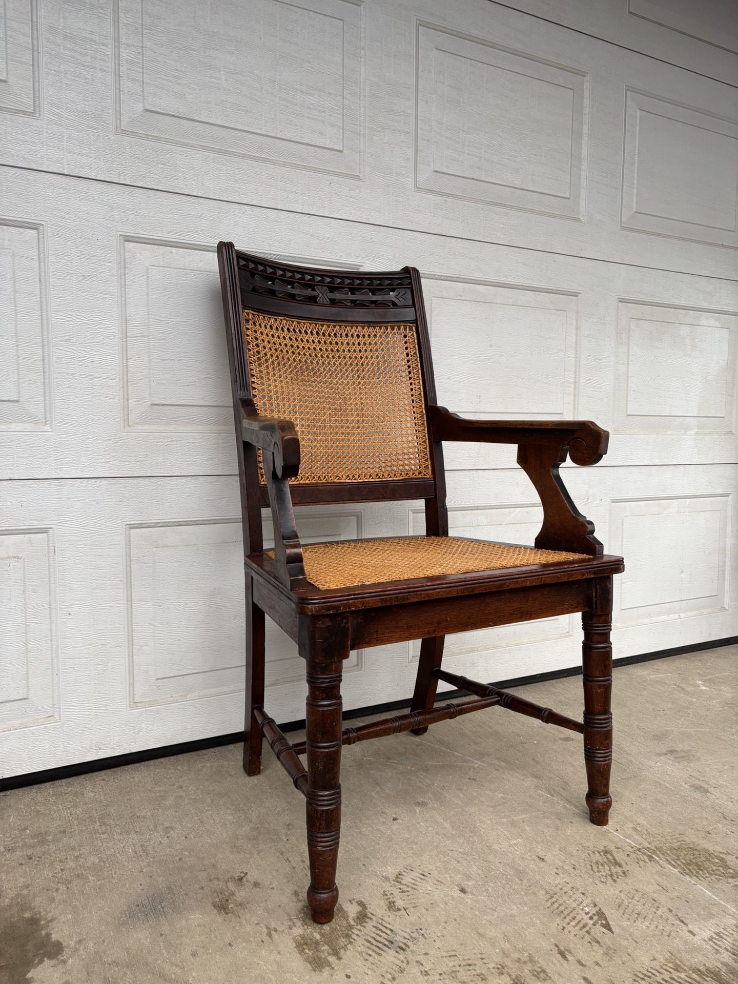 Vtg Antique Renaissance Revival Style Cane Library Armchair •FREE DELIVERY•