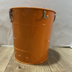 Orange Metal Beverage / Ice Bucket – Decorative Storage Tub with Handles
