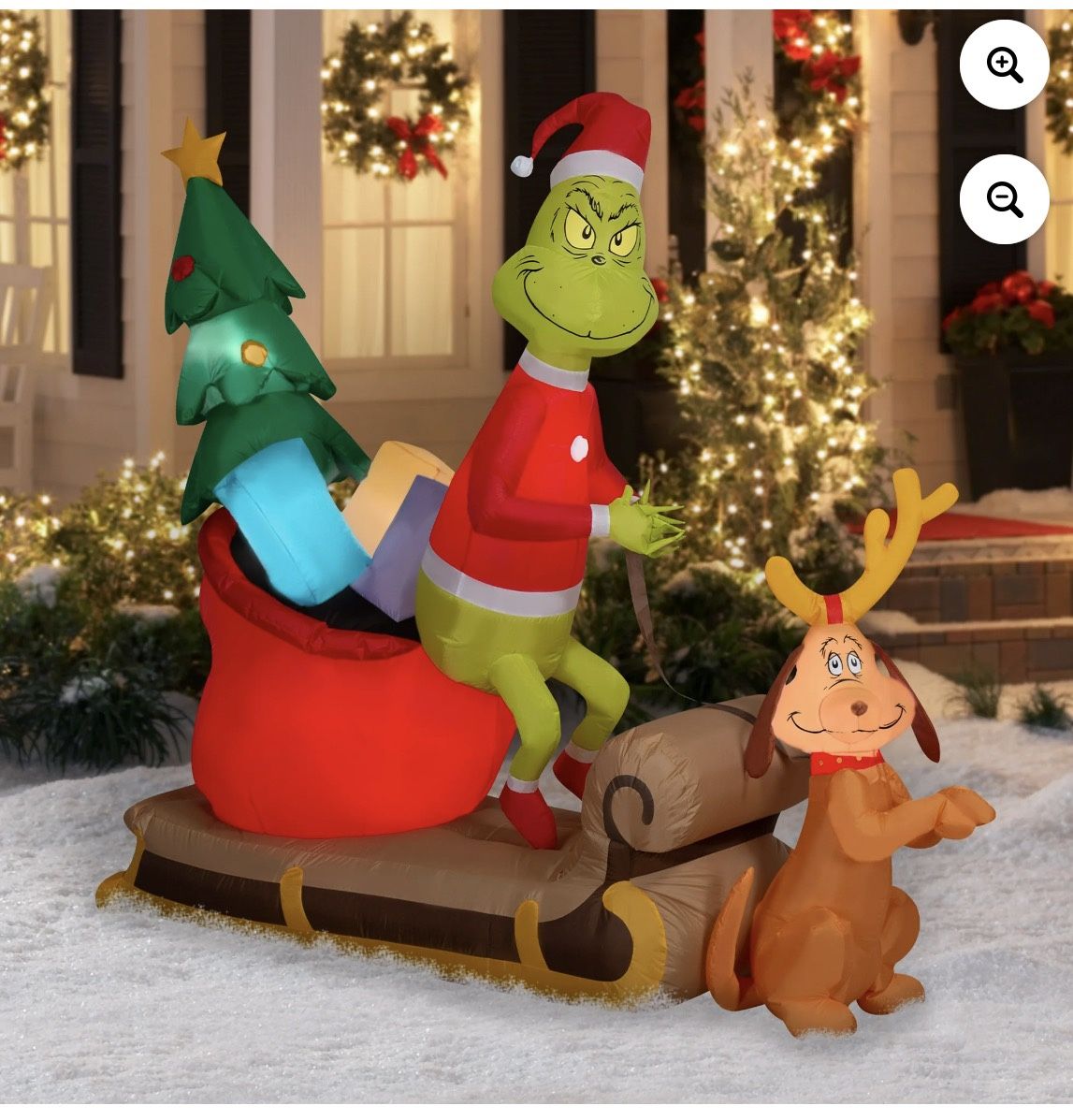 6.5 ft Grinch & Max Sleigh Christmas Airblown Yard Inflatable, Multicolor, by Dr. Seuss