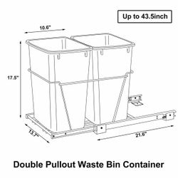 35 Quart Sliding Double Pull Out Waste Bin Container for Base Kitchen Cabinet
