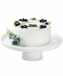 13 Inch Ceramic Cake Stand with Pedestal - White Round Cake Plate for Dessert Table Display, Elevated Cupcake Stand for Wedding, Birthday, Baby Shower