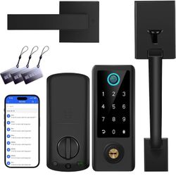 BEBASIA Fingerprint Door Lock for Front Door with Handle Set, App Control, Smart Keyless Entry Digital Electronic Keypad Touchscreen Deadbolt, Easy In