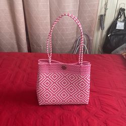 Pink And White Handmade Tote Bag