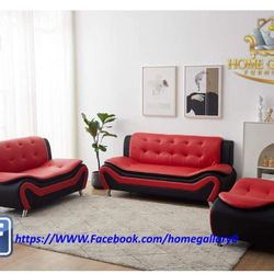 Faux Leather Living Room Sofas, 6 Seat, Black/ Read New In Boxes