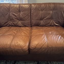 3 Pcs Brown Genuine Leather Sofa , Loveseat And A Chair - Rooms To Go 