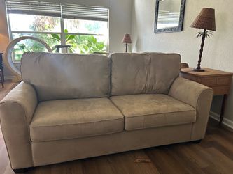 Beige Microfiber Two-Cushion sleeper Sofa