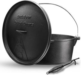 Camping Dutch Oven,12 Qt Pre-Seasoned Cast Iron Camp Dutch Oven Pot with Lid - Lid Lifter, Cast Iron Dutch Oven with Metal Handle for Cooking BBQ Baki
