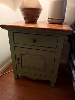 Vintage Distressed Green Nightstand / End Table – Solid Wood, Tons of Character