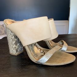 Sam Edelman Yoselin Platino Sandal gold and nude with snakeskin print size 7.5