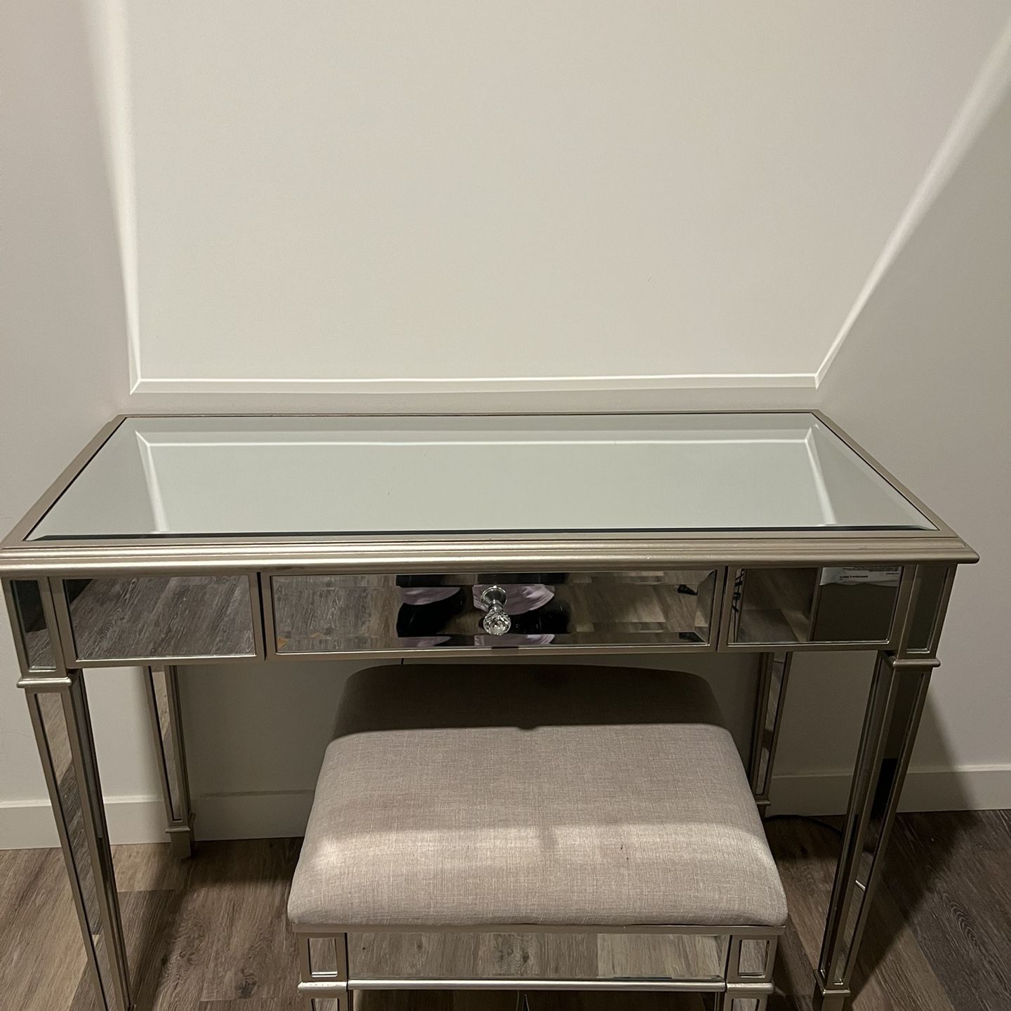 glass vanity table & stool set 