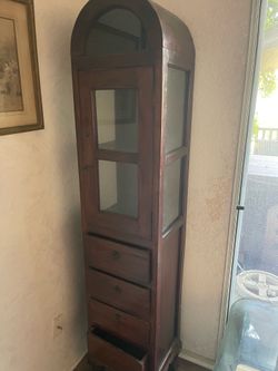 Tall Brown Wood & Glass Display Cabinet