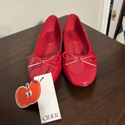 Red Ballet Flats With Bow, W Size 10