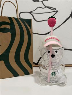 *NEW* Limited Edition Starbucks Pink Bear Bearista Glass Cup Mug Tumbler