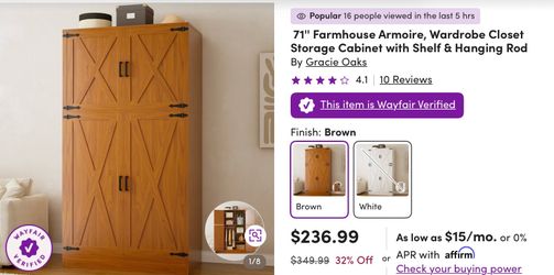 Farmhouse Armoire  Wardrobe Closet Storage Cabinet