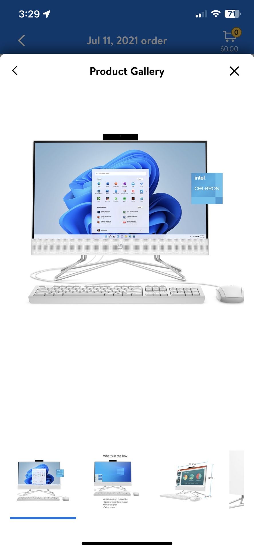 HP All-in-One Desktop 22", Intel Celeron G5900T, 4GB RAM, 256GB SSD, Blue, Windows 11 Home, 22-df0013w