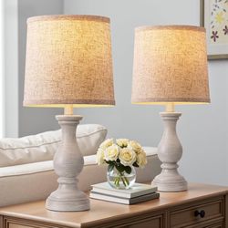 Farmhouse Table Lamps Set of 2 - Rustic Bedroom Lamps for Living Room, 22" Boho Bedside Lamp with Linen Shades