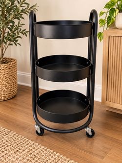 Modern Black 3-Tier Rolling Storage Cart – $30