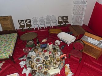 Vintage Occupied Japan Porcelain Dog Figurines and Miniature Dollhouse Lot