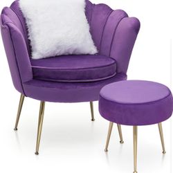MoNiBloom Purple Microfiber Living Room Chair and Ottoman Office BedroomVanity Chair - New in Box