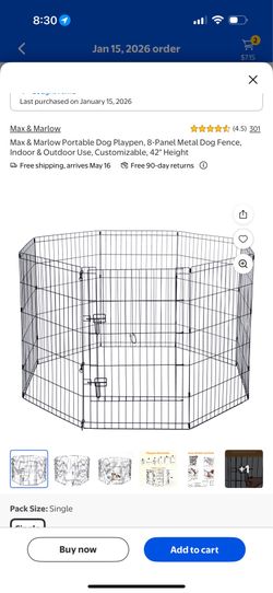 Max & Marlow Portable Dog Playpen, 8-Panel Metal Dog Fence, Indoor & Outdoor Use, Customizable, 42" Height